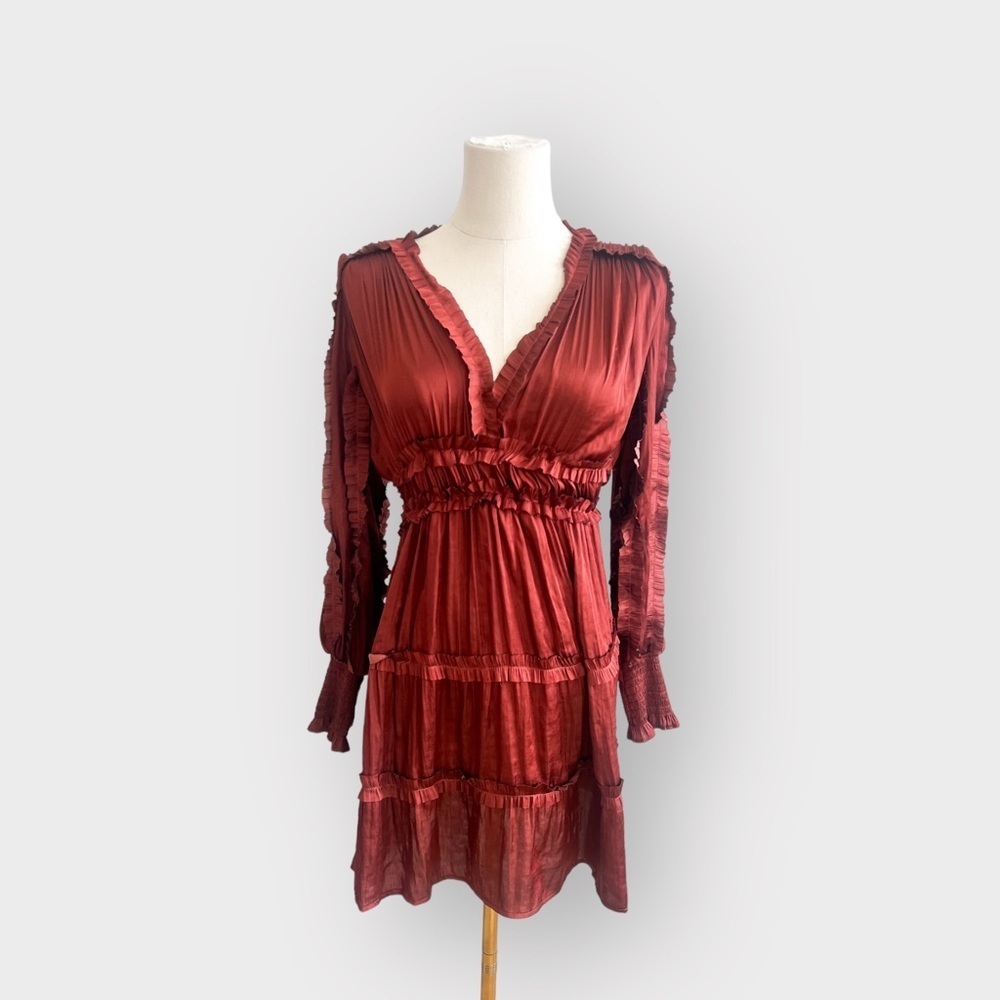 O.P.T. One Pretty Time Rust Ruffle Dress (Sz S) - Picture 6 of 6